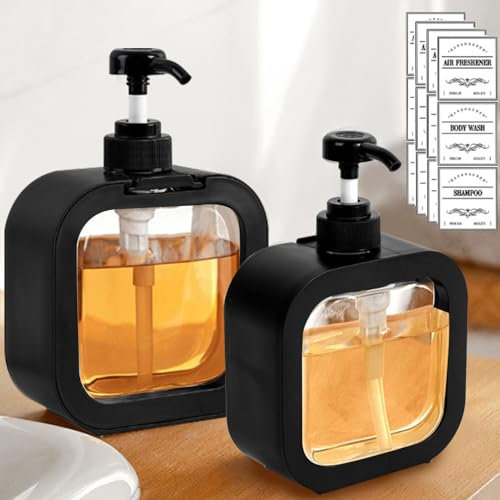 Octonyluck Distributeur Savon, Rechargeable Distributeur Savon Cuisine et Salle de Bain, Distributeurs de Savons avec éTiquette éTanche, Distributeurs Liquide Vaisselle, 300 ML