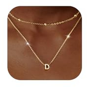 LOLIAS Gold Layered Kette mit Buchstaben 14K Gold Vergoldete Personalisierte Buchstaben Anhänger Kette mit Namen Winzige Initiale Choker Perlen Kette Buchstabenkette für Damen Mädchen Schmuck D