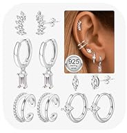 JeweBella 5 par örhängen silver 925 för kvinnor 14 karat guldpläterade örhängen silver 925 kreoler piercing öra guld allergivänliga små örhängen hängande zirkonörhängen set för flera piercingar