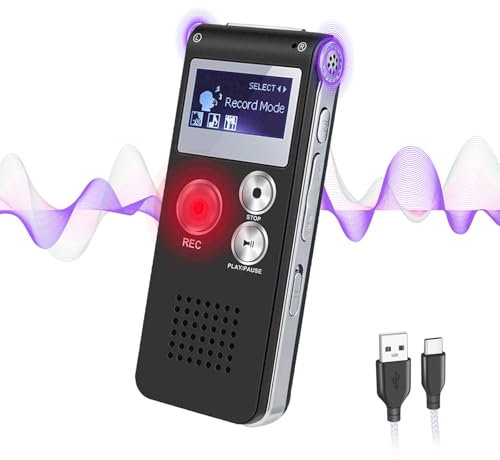 Enregistreur vocal 64 Go avec audio HD 1536 kbps – Dictaphone MP3 portable pour conférences/réunions/entretiens, protection par mot de passe, répétition A-B