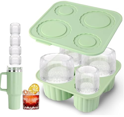 Mailfull Molde de Silicona para Cubitos de Hielo Stanley 4 Verde Moldes de Hielo Cilíndricos Huecos con tapa para Cócteles Whisky Café