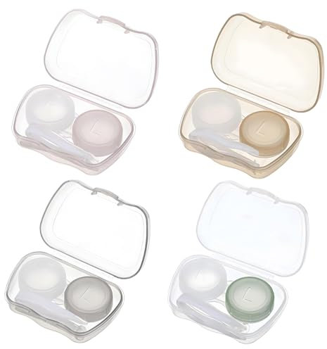 oruola 4 Pack Contact Lens Cases,Portable Contact Lense Case Box,Left/Right Eyes Contacts Lens Holder Box with Tweezers Wearing Stick for Travel & Home,4 Colors