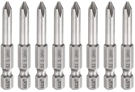 sourcing map Lot de 8 embouts de tournevis cruciformes PH1 à tige hexagonale de 50 mm de long avec tige de 0,5 cm de long, forets à tête cruciforme magnétiques en acier S2 pour outils électriques