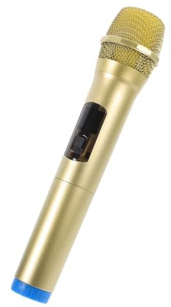 HOOTNEE Faux Microphone Jouet de Fête pour Garçon et Filles, Modèle Micro Abs Léger et Solide, Couleur Or Brillant Base Bleue, Accessoire de Jeu de Rôle et Spectacle Intérieur Extérieur