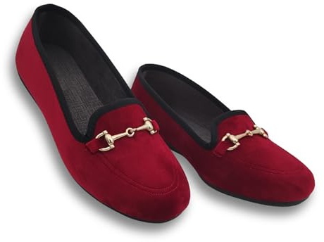 Le Parigine Eleganti Ballerine Donna da Casa, Friulane in Velluto Invernali, Ciabatte Basse e Chiuse, Produzione Artigianale (Rosso, Sistema Taglie Calzature EU, Adulto, Donna, Numero, Media, 38)