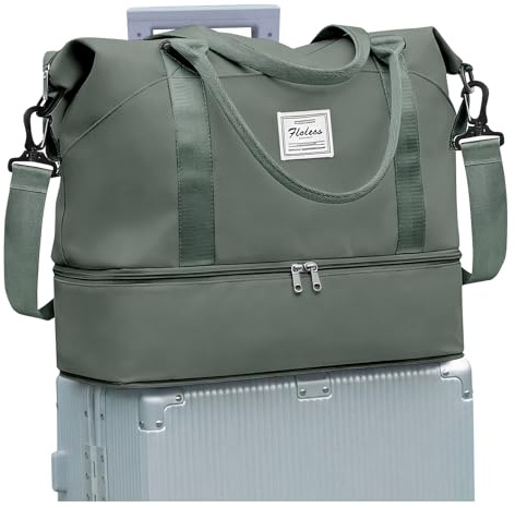 SZLX Travel Duffel Bag Weekend Bag with Trolley Sleeve,Ryanair Cabin Bag 40x30x20 Duffel Bag Wizzair,Dry & Wet Seperated Sports Gym Bag Waterproof Carry On Bag for Women Men Hospital Tote(Olive Green)
