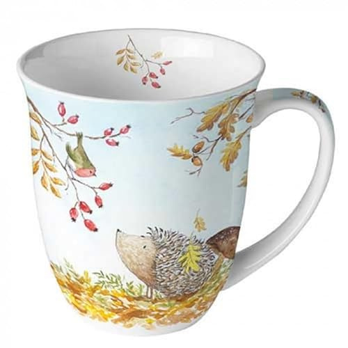 Ambiente Porzellan Tasse Igel und Rotkehlchen, Becher ca. 400 ml Inhalt