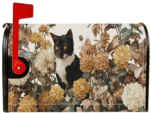 Fundas magnéticas para buzón de gato, diseño de flores rústicas vintage, dalias, otoño, dorado, para decoración de jardín al aire libre, 21 x 25.5 pulgadas
