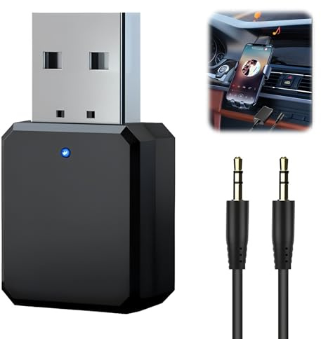 Adattatore Bluetooth 5.1 per Auto con Cavo Audio da 3,5 mm Ricevitore Audio Portatile con Uscita AUX e USB per Stereo, Computer, Cuffie, TV e Auto.