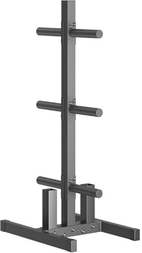 Olympische Hantelscheiben-Halterung, 6 Heringe und 2 Langhanteln zur Aufbewahrung von Stoßstangenplatten, olympischer Hantelscheiben-Baum – robustes Stoßstangen-Plattenregal hält 136 kg