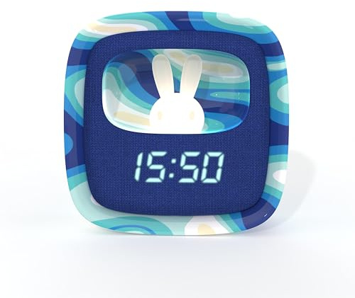 Billy Clock - Sveglia e luce notturna per bambini, telaio in plastica soft-touch, programmazione data, ora e 3 allarmi, blu waves, mob