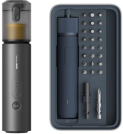 HOTO Aspirapolvere Auto Senza Fili 20000Pa Mini Aspirapolvere Portatile e Kit Cacciavite Elettrico 3,6V, Set Avvitatore Elettrico con 25 Punte S2