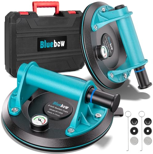 Saugheber Fliesen - 2er-Set Saugnapf mit Manometer, Vakuum Saugheber Max 200KG, Laminat Glasheber mit Tragbarer Werkzeugkasten, Saugheber für Fliesen,Glas, Marmor, Set of 2 Saugheber