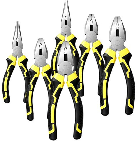 MAKTSAM 6 st tängset med tums trådskärare, 15 cm diagonal skärtång och 15 cm lång nästång, 20 cm kombinationstång med halkfritt grepp för grundläggande reparation och gör-det-själv-projekt