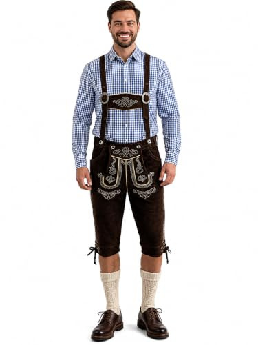 TR Martha Lederhosen i knälängd för män, eleganta kostymbyxor, storlek 40–60, långa lederhosen med hängslen för män, Oktoberfest-byxor, designer-läderbyxor i 3 färgvarianter