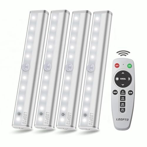 LDOPTO LED Sottopensile Cucina,4 Luci Notturne a LED Senza Fili,con 1 Telecomandi, Luce dell'armadio Luminosità Regolabili, Luci a Batteria, per Illuminazione dell'armadio,Vetrine, Armadio ecc