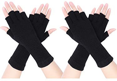Pangda 2 Paar Unisex Fingerlose Handschuhe - Half Finger Dehnbar Strick Verlängern Handgelenk Winter Warme Handschuhe (Schwarz)