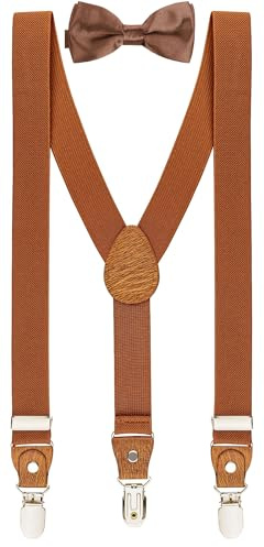 BomGuard Hängslen för barn och flugset – justerbar – ca 90–125 cm höjd – för pojkar och flickor, BRUN, One size