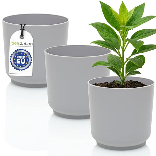 idea-station Blumentopf 15cm - 3 Stück - grau - Plastik Übertöpfe