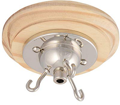 ElekTek Deckenrosette mit 3 Haken mit passenden Schrauben, Zugentlastung und Deckensockelscheibe aus Kiefer - Für Deckenhängeleuchten, Hängeleuchten und Deckenbaldachine und Kronleuchter Nickel
