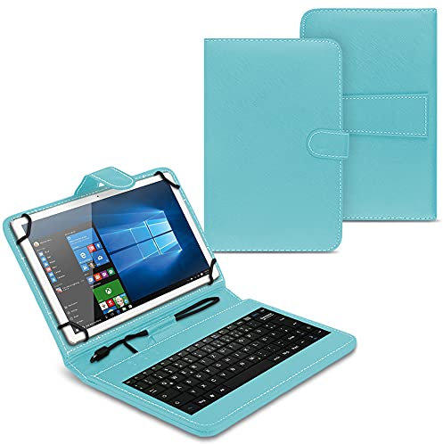 UC-Express Tablet Schutzhülle inkl USB Tastatur QWERTZ Standfunktion USB-C Adapter Schwarz für 10 10.1 10.3 10.4 10.5 Zoll Tablet, Farben:Türkis