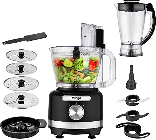 Venga! 8-in-1 Food Processor, 3 L Bowl, 1.75 L Blender, 2 Speed Settings, Pulse Setting, 1000 W, Black/Silver, VG HA 3001 BS