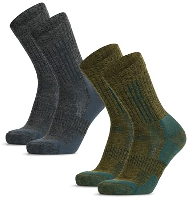 DANISH ENDURANCE Expert Pro Merino Wandersocken, 2 Paar, Mehrfarbig (1x Moosgrün, 1x Grau Mélange/Grau), 43-47