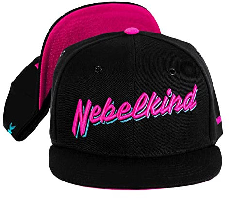 Nebelkind Snapback-Cap-Herren Damen Miami schwarz pink-lila, Einheitsgröße OneSize, Größenverstellbar, Unisex, hochwertige Basecap trendig, Streetwear Style, Baseball-Kappe mit geradem Schirm, Retro