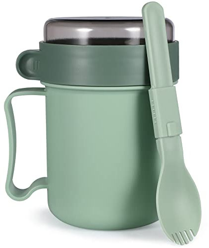 Cabilock Soup Mug with Lid and Spoon, Food Flasks Microwave Oven Milk Cup, Food Jar Soup Freezer Container for Breakfast Milk Noodles Cereal (Green)