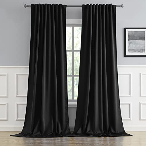 DUALIFE Black Blackout Curtains 102 Inches Long 2 Panels, Back Tab & Rod Pocket Thermal Insulated Curtains Room Darkening Curtains for Living Room Sliding Door,52W x 102L Inch