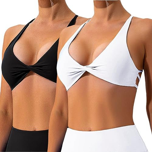 Vertvie Rygglös sportbehå damer, crossback, sexig, vadderad, bustier, utan bygel, djup v-ringad, pushup-bh, yoga-bh, gym-bh, träning, fitness, M