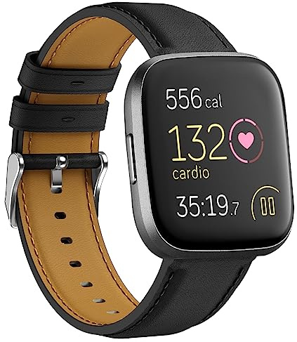 YASPARK Äkta läderarmband för Fitbit Versa 2, Versa, Versa Lite, Versa SE - elegant för män och kvinnor