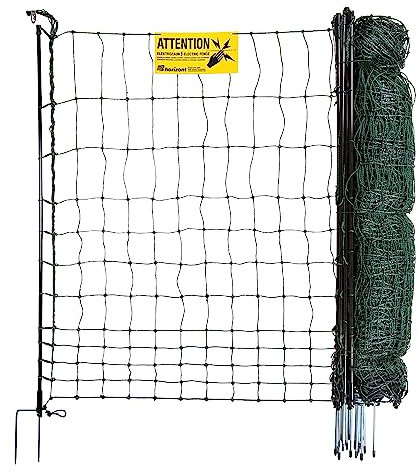 horizont strongLine Hühnerzaun 50m lang, 110cm hoch, Geflügelzaun mit Srom - 15 Fiberglaspfähle mit Doppelspitze - mobiler Zaun, Elektrozaun Hühner, Hühnerauslauf, Geflügelnetz