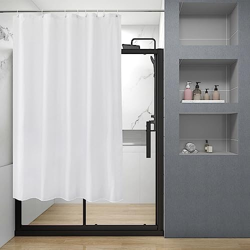 EurCross Short Shower Curtain 150cm Drop with 8 Free Hooks, Water repellent White Fabric Stall Shower Curtain 120 x 150 cm Long,Easy Clean Machine Washable