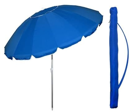 VIRSUS Ombrellone da Spiaggia con Cupola Antivento 918B, Diametro 240 cm, 16 Stecche in Fibra, Tessuto Poliestere 440gr, Asta Alluminio, Ombrello Mare con Sacca Tracolla (Blu)