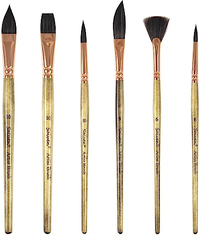 Sable Watercolor Brushes Professional Watercolor Paint Brushes for Artists 6pcs - Variety Shapes with Flat,Pointed Rounds, Dagger Stripper,Fan for Watercolor Acrylic Gouache Inks Painting