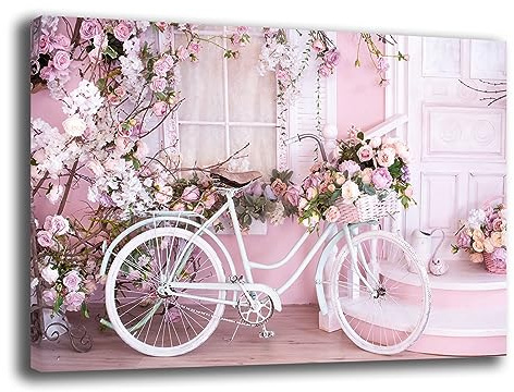 Quadri Moderni Soggiorno SHABBY CHIC Fiori e Bicicletta Quadro moderno di tela da Parete XXL grande Stampa su tela canvas Camera da letto Decorazione Murale muro Arredo Cucina (70x100 cm, 7)
