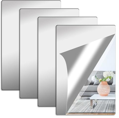 4 Stück Spiegelfolie Wandspiegel 20x25cm Acryl Spiegel zum Aufkleben, Flexibler Spiegelfolie Selbstklebend Möbel, HD Klebespiegel, Spiegelfliesen Selbstklebend für Schule Badezimmer Wohnzimmer Büro