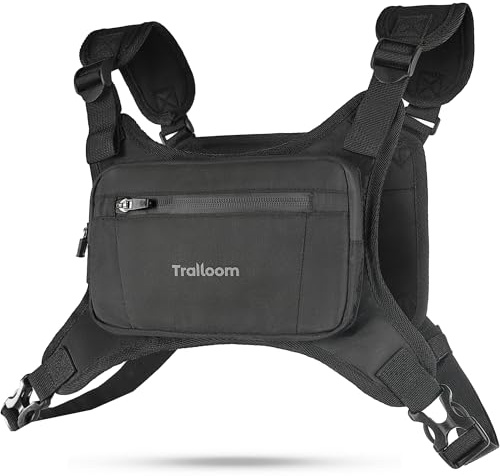 Trailoom Running Chest Pack, Reflective Vest, Water Repellent, Phone Holder, Men & Women, Workout Bag for Runners, Cycling, Biking, EDC Pouch, Jogging Carrier, Hidden Pocket, Lightweight (Black)