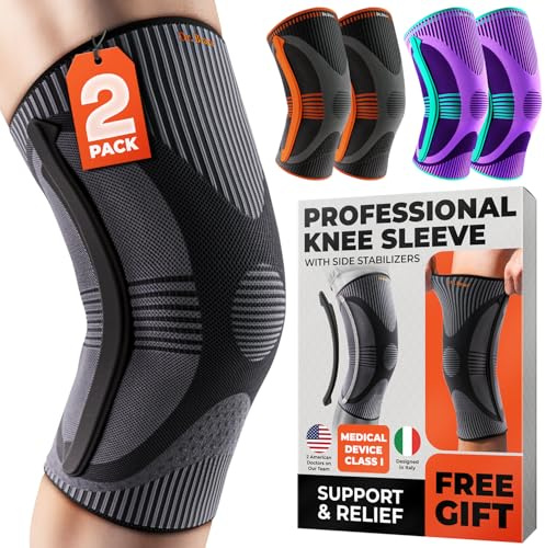 DR. BRACE ELITE Knee Brace with Size Stabilizer (2 Pack) Knee Brace for Women & Men, Workout, Sports, Daily Knee Compression Sleeve for Maximum Knee Pain Support & Fast Recovery (Pluto, Medium)