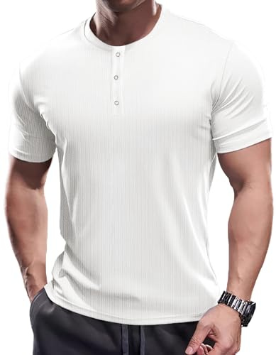 Muscle Cmdr Herr Grandad Neck Långärmad Tröja Avslappnad Slim Henley T-shirt, Z-vit, S