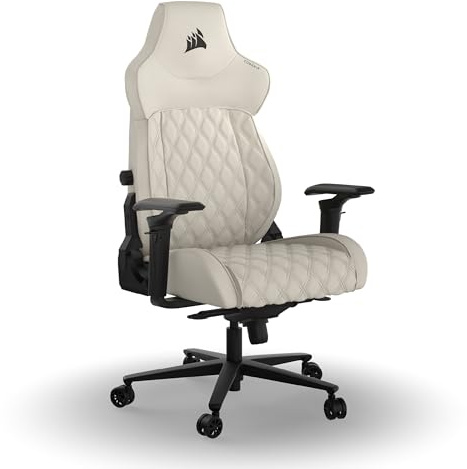 Corsair TC500 Luxe Gaming-Stuhl – Hochwertiger Atmungsaktiver Stoff – Breite Sitzfläche – In Fünf Richtungen Verstellbare Armlehnen – Verstellbare Lendenstütze – Neigung von 90–135 Grad – Frost