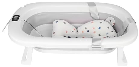 Baignoire Pliable Bébé - Baignoire Bébé sur Pied avec Siège Confortable et Tapis Genoux - Qualité Supérieure et Pratique pour Petits Espaces et Déplacements-80 * 50 * 23-gris
