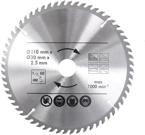BALUGAEA Kreissägeblatt für Holz – 210 x 30 mm, 60 Zähne – Schnittbreite 2,5 mm – Sägeblatt geeignet für Handkreissägen zur Bearbeitung von Hartholz, Weichholz, MDF und Kunststoff, 1 Stück