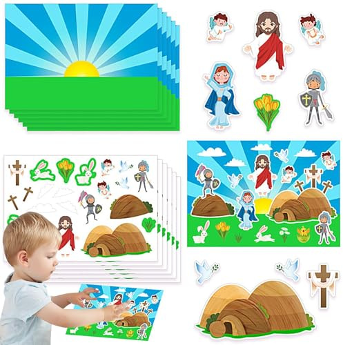 Religiöse Osteraufkleber, Christliche Abziehbilder, Ostern Jesus Szene Aufkleber, Bibelspiele Aktivitäten, Machen Sie Ihre eigenen Osteraufkleber, Christliche Ostern Aufkleber Set, Ostern Bibel