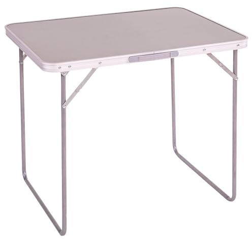 Mesa Plegable Camping y Playa 80x60x70 cm, Mesa Picnic portátil con asa Transporte, Patas Plegables Acero, Tablero MDF Aspecto Madera Nogal, Gris, antivuelco y compacta.