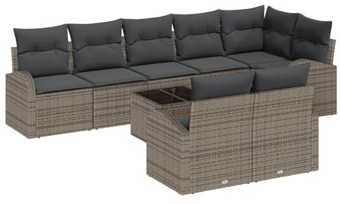 vidaXL 8-delad trädgårdsoffa set med kuddar svart poly rattan