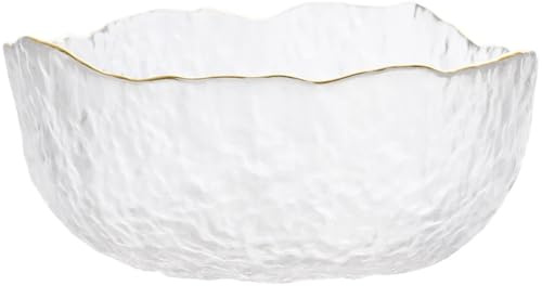 HUWOYG Ensaladeras Cuenco de Cristal Iceberg con Borde Dorado, Ensalada Transparente, Sopa de Frutas, Postre, Aperitivos, tazón for Mezclar, Lavado de té para Cereales, Ensalada(Clear L)
