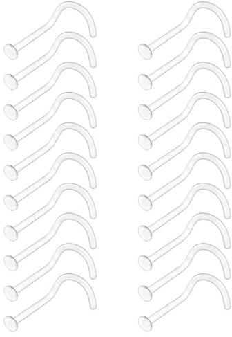 AceFun 20G Clear Nose Stud hide piercing for school Work Daily plastic Corkscrew invisible Nose Stud Piercing Retainers flat back Bioflex Plastic Nose studs for women men Flat Top 20 Gauge(0.8mm)