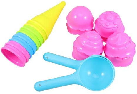 FOYTOKI Kinder Sandspielzeug Eiswaffel Formset Kunststoff Bunt mit Schaufeln und Deckeln Strandspielzeug Outdoor Sandkasten Spielzeug für Mädchen Jungen